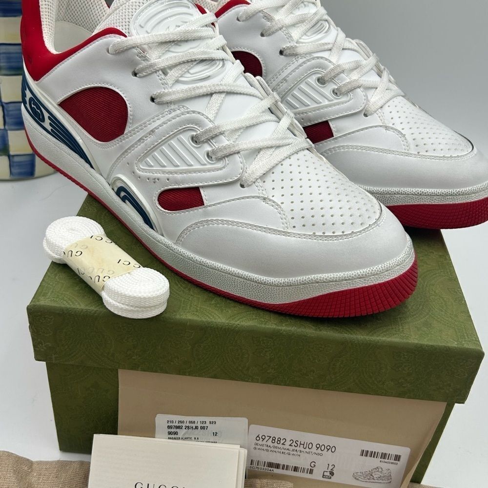 Men’s Gucci, leather low top basket sneakers size 12 made in Italy - Picture 2 of 10